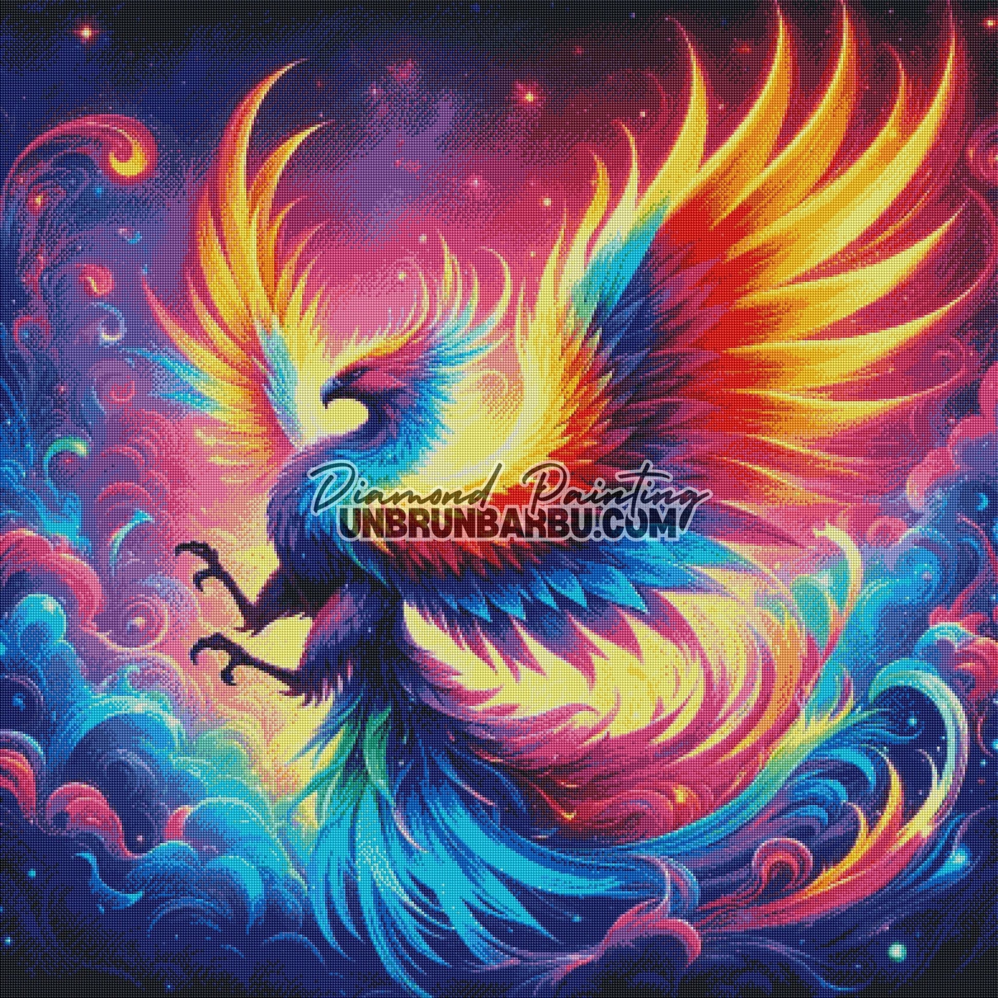 Magie du Phénix Multicolore (100cm x 100cm) - UnBrunBarbu
