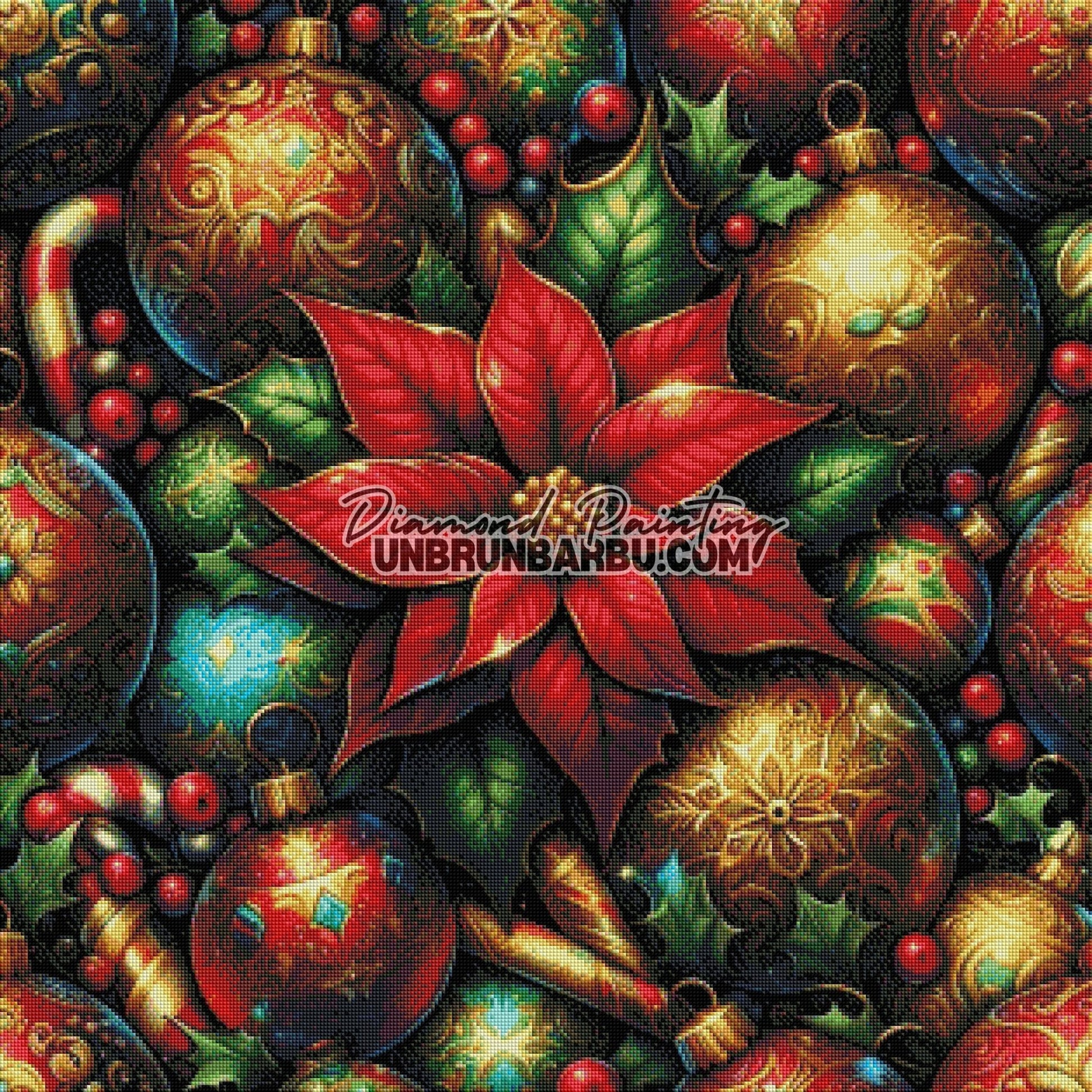 Magie du Poinsettia & Trésors du Sapin (80cm x 80cm) - UnBrunBarbu