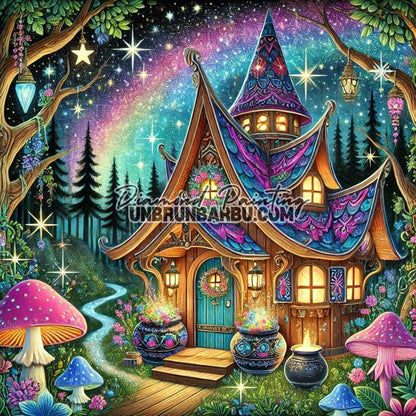 Maison sous la Voie Lactée (120cm x 120cm) - UnBrunBarbu