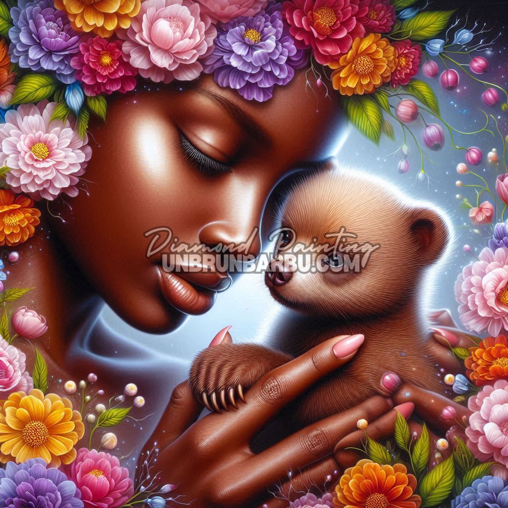 diamond painting maman fleurs et son ourson illustration 110x110