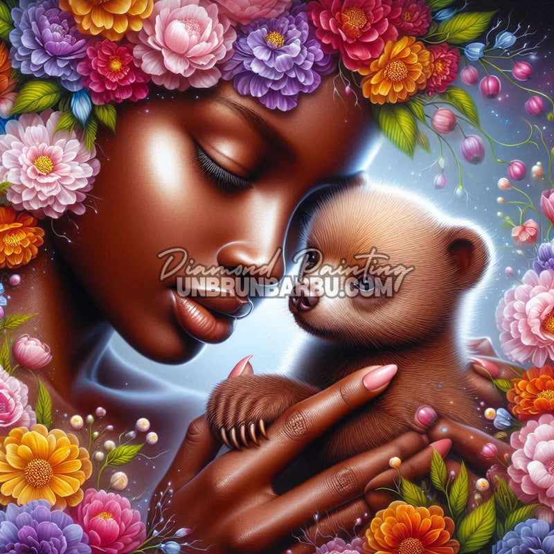 diamond painting maman fleurs et son ourson illustration 110x110