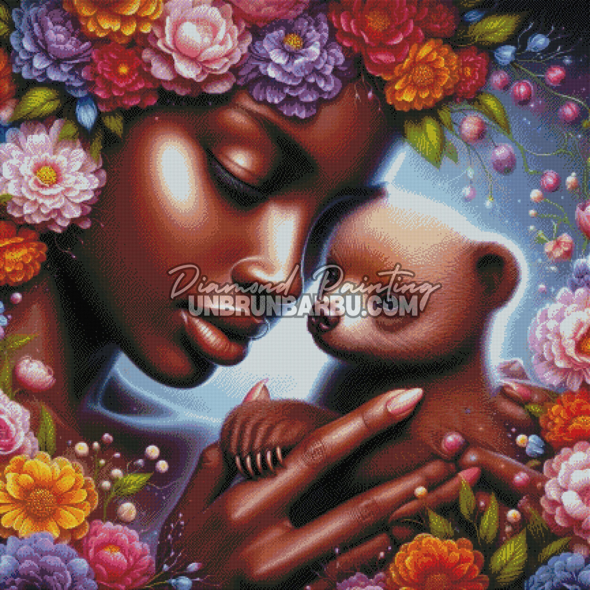 diamond painting maman fleurs et son ourson rendu diamante 110x110