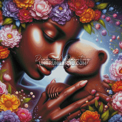diamond painting maman fleurs et son ourson rendu diamante 110x110