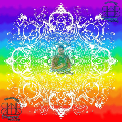 Mandala Blanc, Éclat Arc - en - Ciel. (80cm x 80cm). - UnBrunBarbu