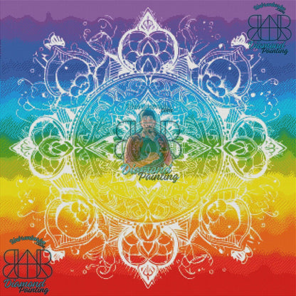 Mandala Blanc, Éclat Arc - en - Ciel. (80cm x 80cm). - UnBrunBarbu