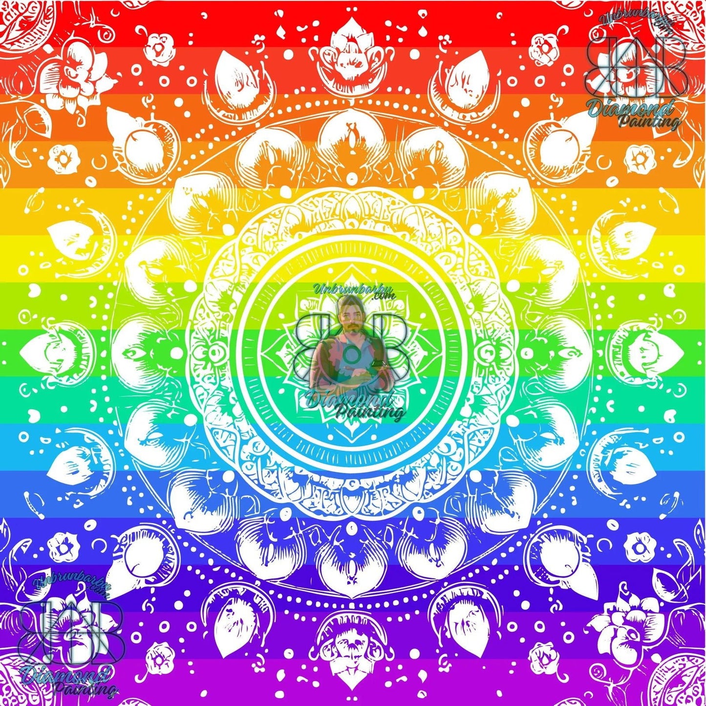 Mandala Blanc Émergeant de l’Éclat Multicolore. (80cm x 80cm). - UnBrunBarbu