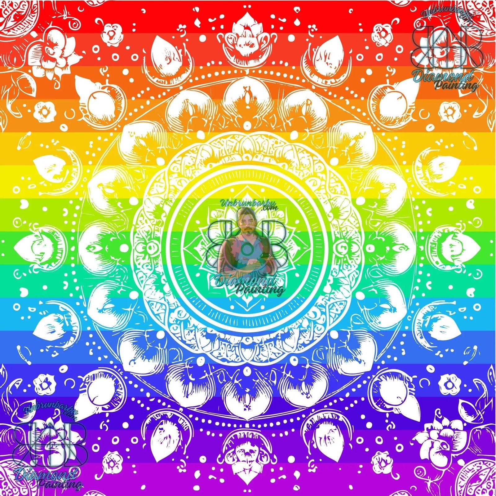 Mandala Blanc Émergeant de l’Éclat Multicolore. (80cm x 80cm). - UnBrunBarbu