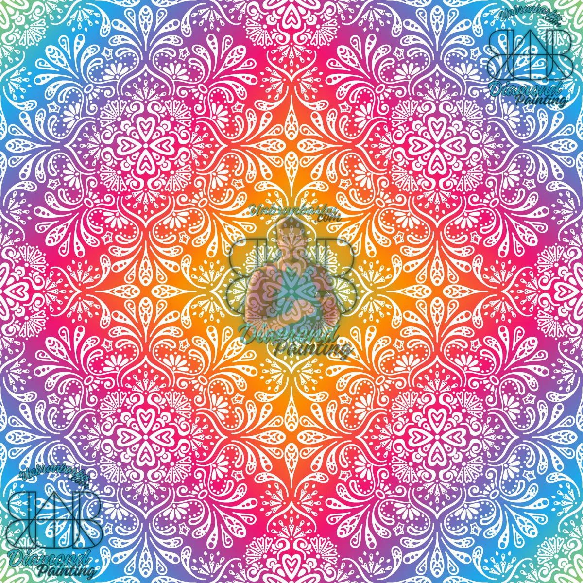Mandala Magique Vibrant aux Couleurs d’Arc - en - Ciel. (80cm x 80cm). - UnBrunBarbu