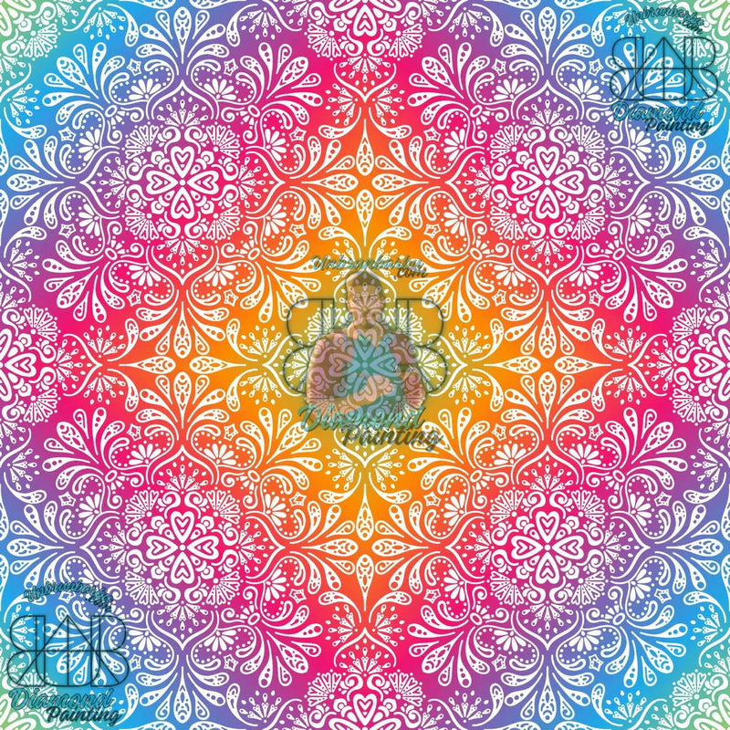 Mandala Magique Vibrant aux Couleurs d’Arc - en - Ciel. (80cm x 80cm). - UnBrunBarbu