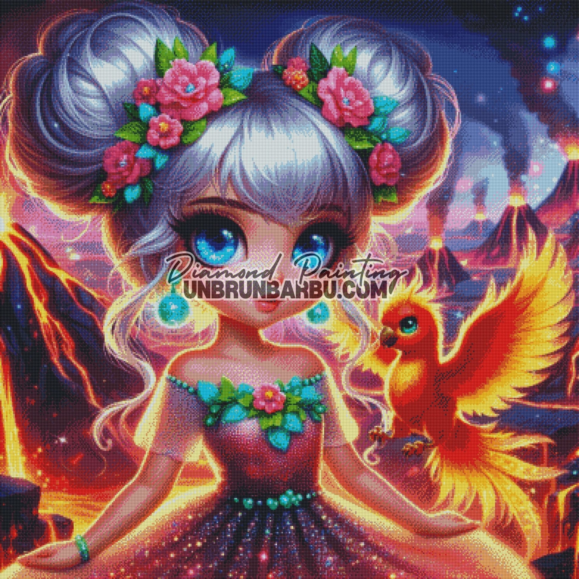 Naïa et le Gardien des Flammes (100cm x 100cm) - UnBrunBarbu