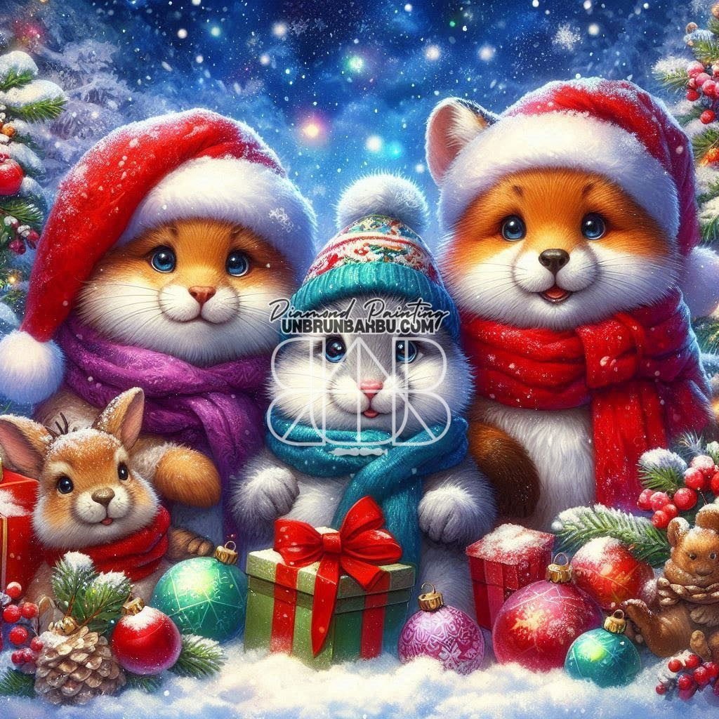 Noël au Pays des Animaux (90cm x 90cm) - UnBrunBarbu