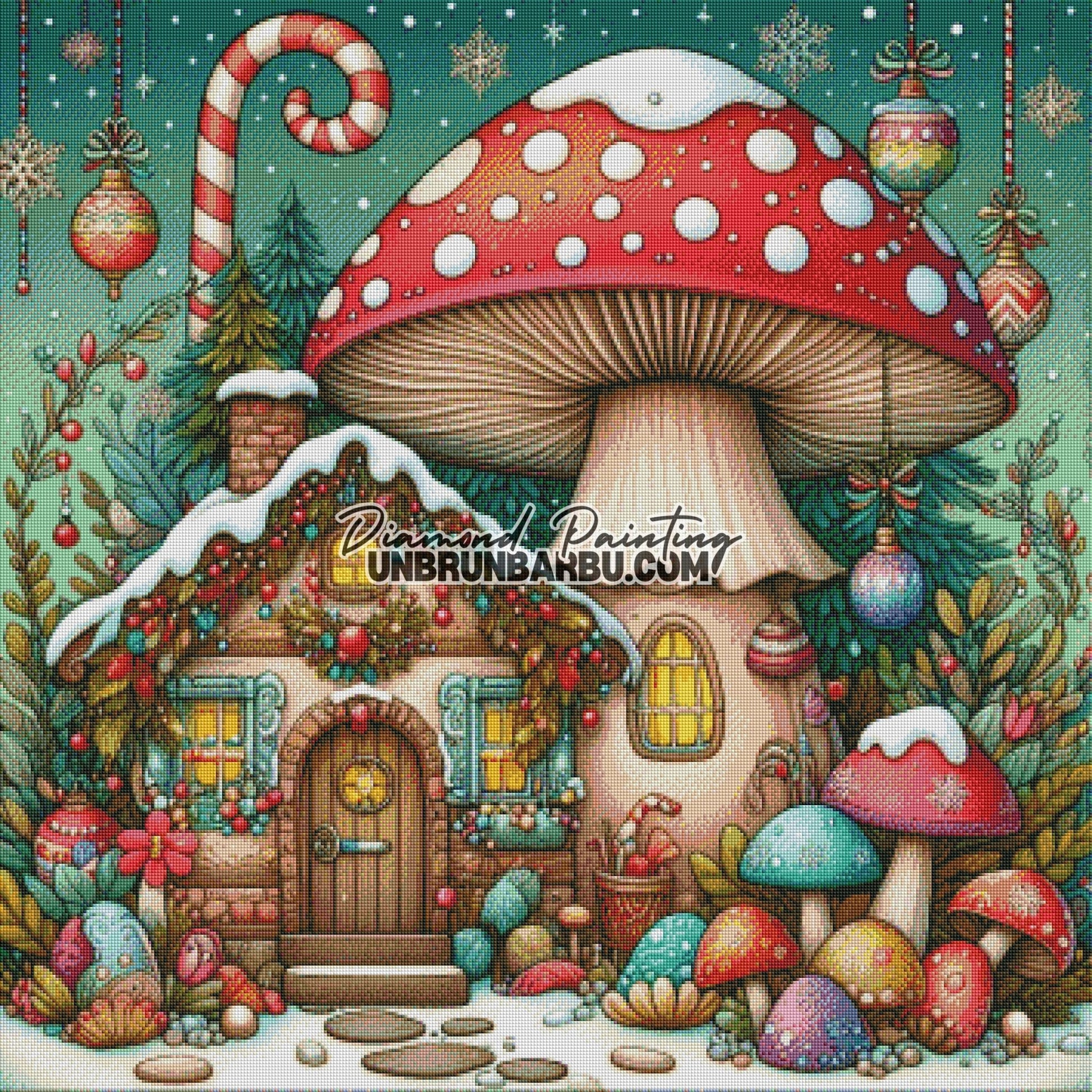 Noël fantastique, Maison Champignon (90cm x 90cm) - UnBrunBarbu