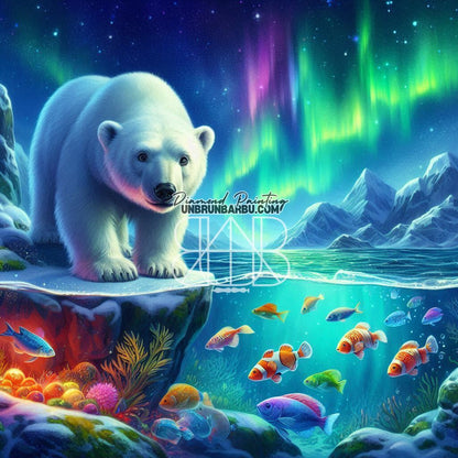 Ours polaire et l'aquarium arctique (120cm x 120cm) - UnBrunBarbu