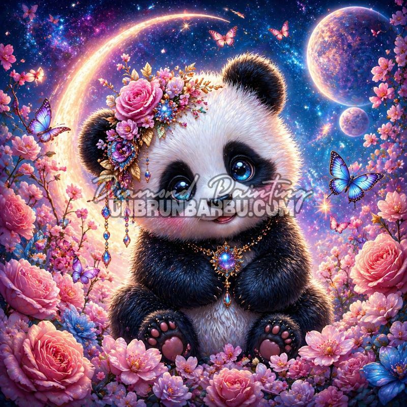  Diamond Painting Panda Floral sous la Lune Magique 110x110 cm illustration panda floral sous la lune