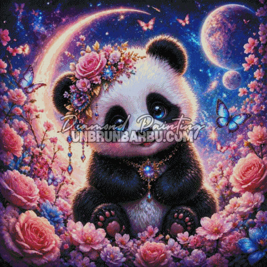 Diamond Painting Panda Floral sous la Lune Magique 110x110 cm rendu diamante