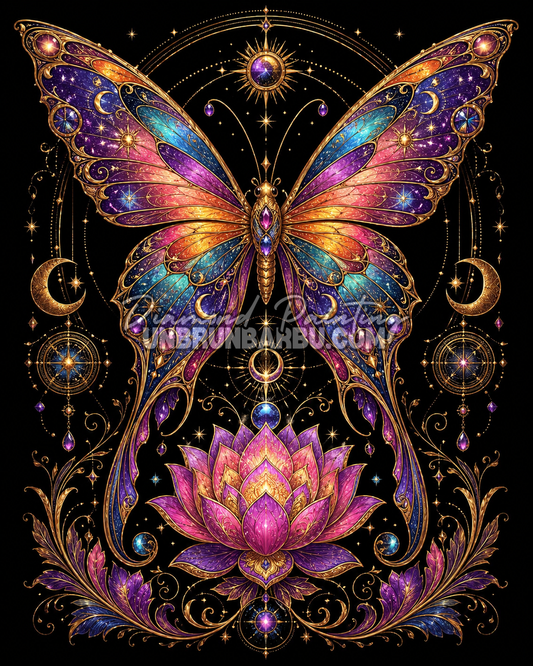 diamond painting papillon celeste lotus sacre illustration 70x90
