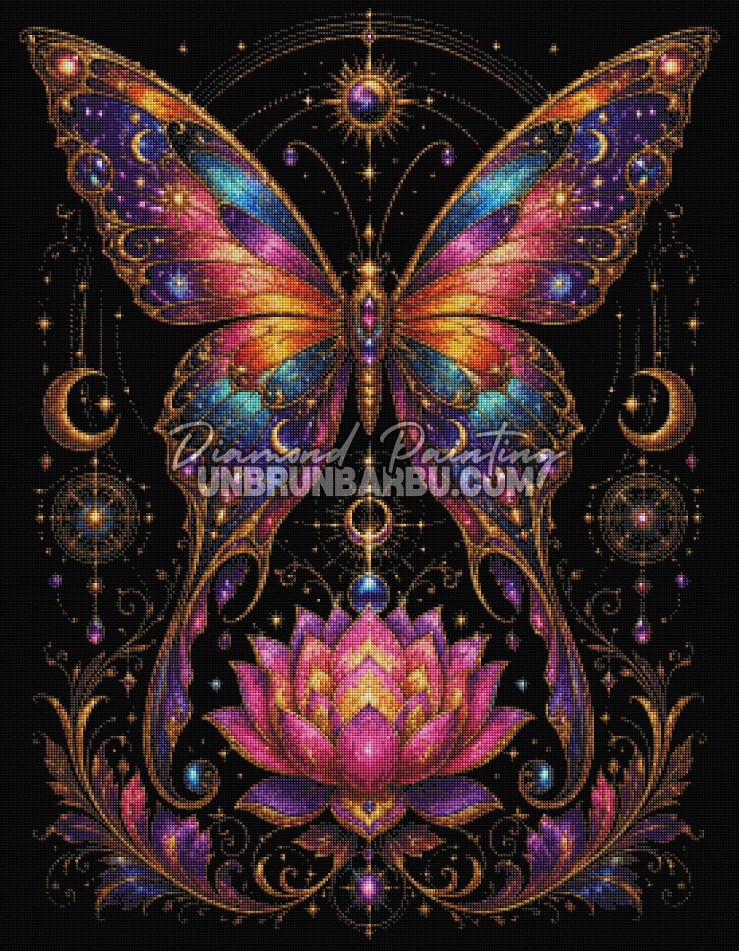 diamond painting papillon celeste lotus sacre rendu diamante 70x90