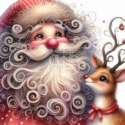 Père Noël et Rudolph. (80cm x 80cm) - UnBrunBarbu