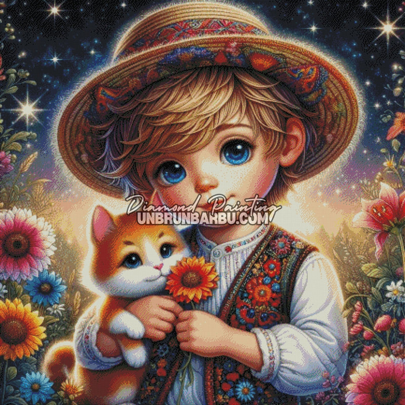 Petit Garçon et la Magie des Fleurs (110cm x 110cm) - UnBrunBarbu
