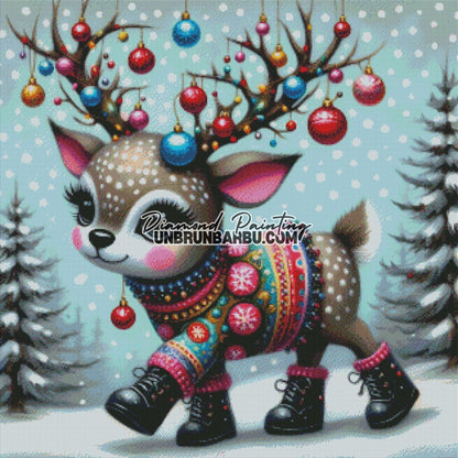 Petit renne féerique en tenue festive (80cm x 80cm) - UnBrunBarbu