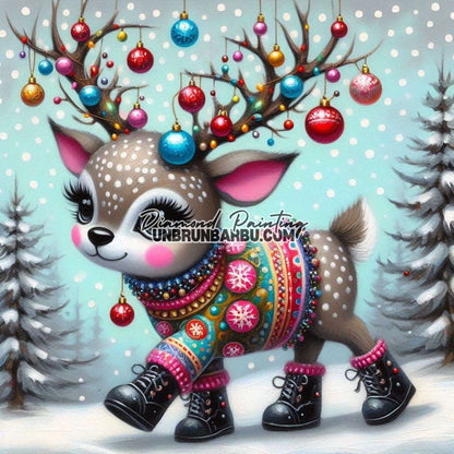 Petit renne féerique en tenue festive (80cm x 80cm) - UnBrunBarbu