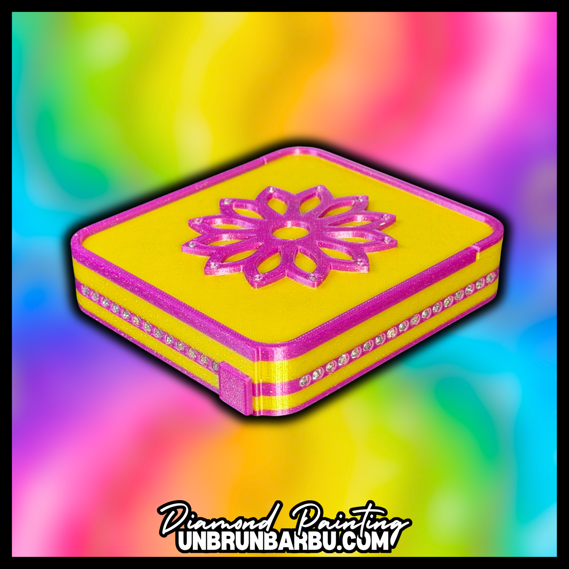 plateau 3d diamond painting flower strass vue generale fermee avec couvercle coulissant et strass