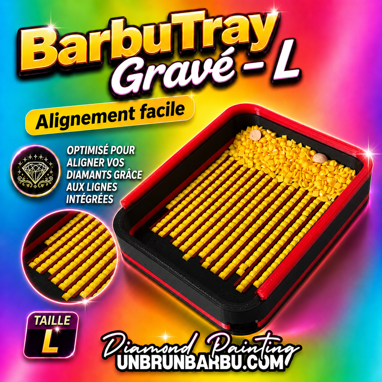 Plateau Diamond Painting 3D BarbuTray Grave taille L avec lignes d alignement integrees