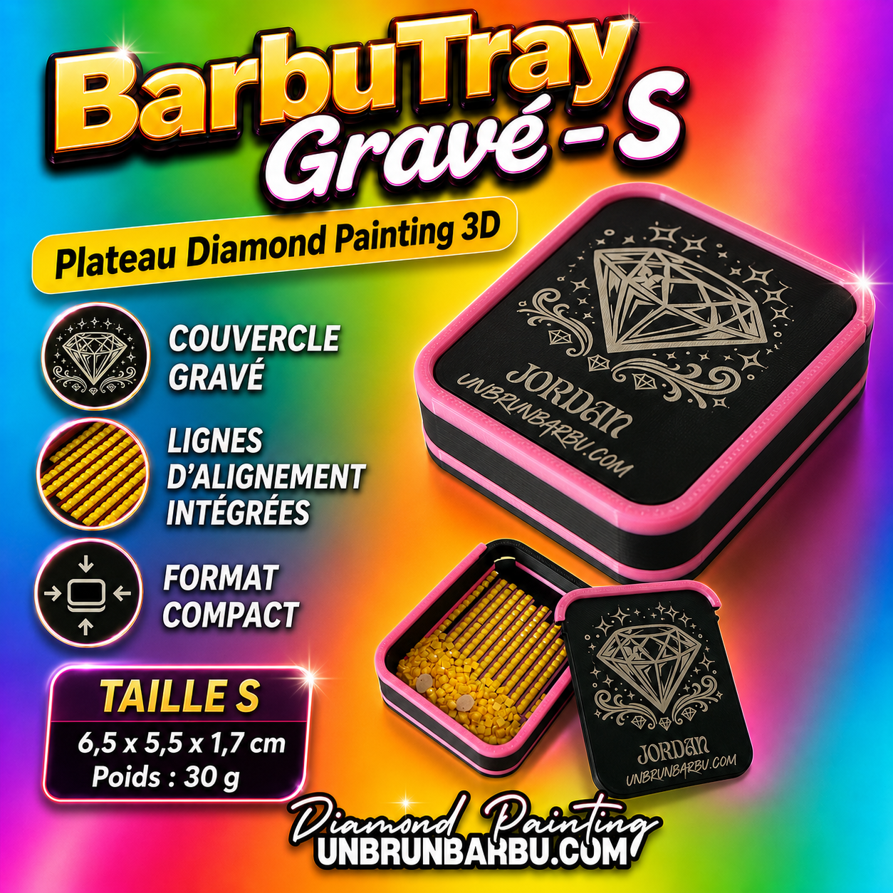 Plateau Diamond Painting 3D BarbuTray Grave taille S avec dimensions 6,5 x 5,5 x 1,7 cm