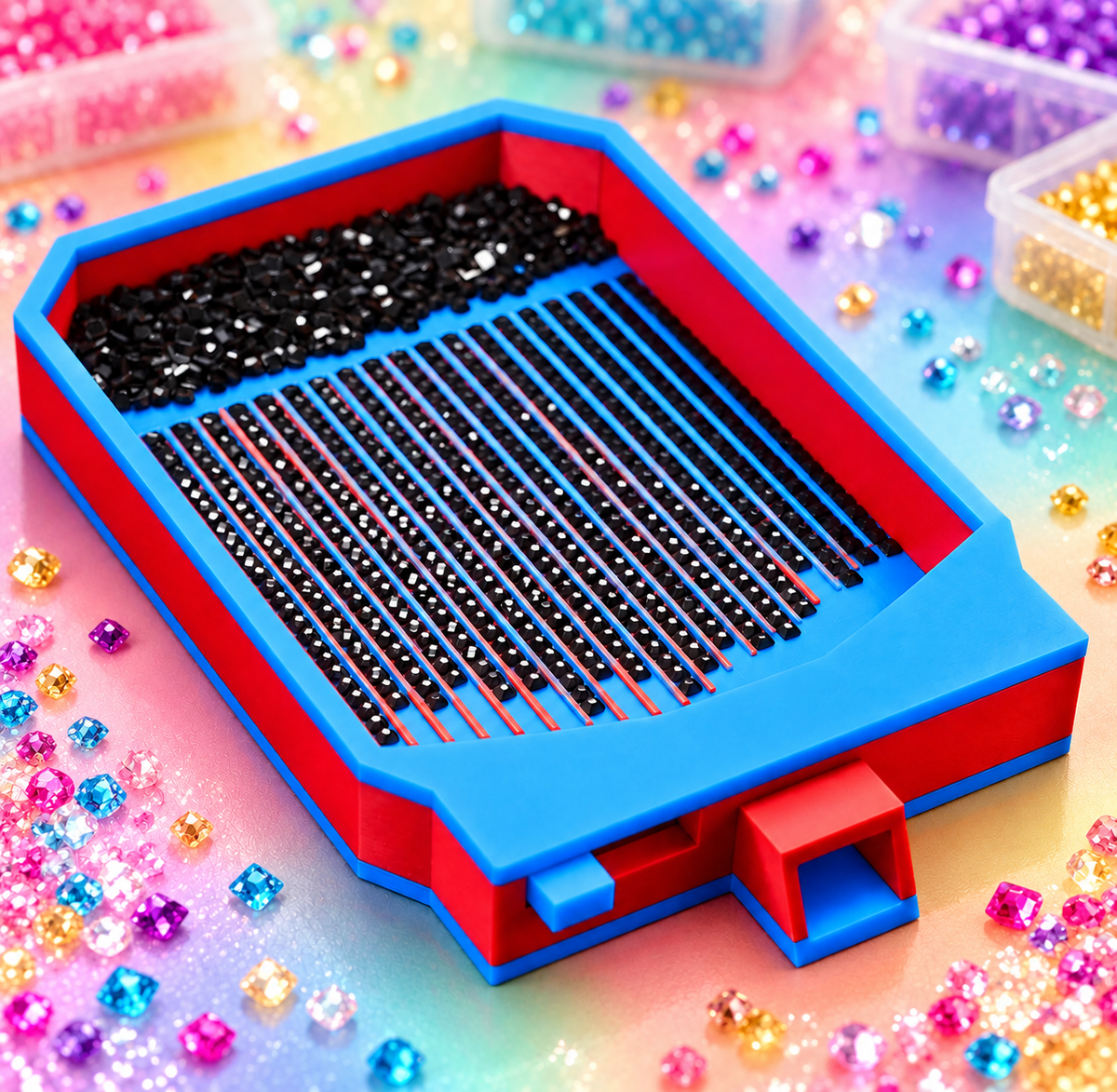 Plateau ClickFlow bleu et rouge avec lignes pour aligner les diamants
