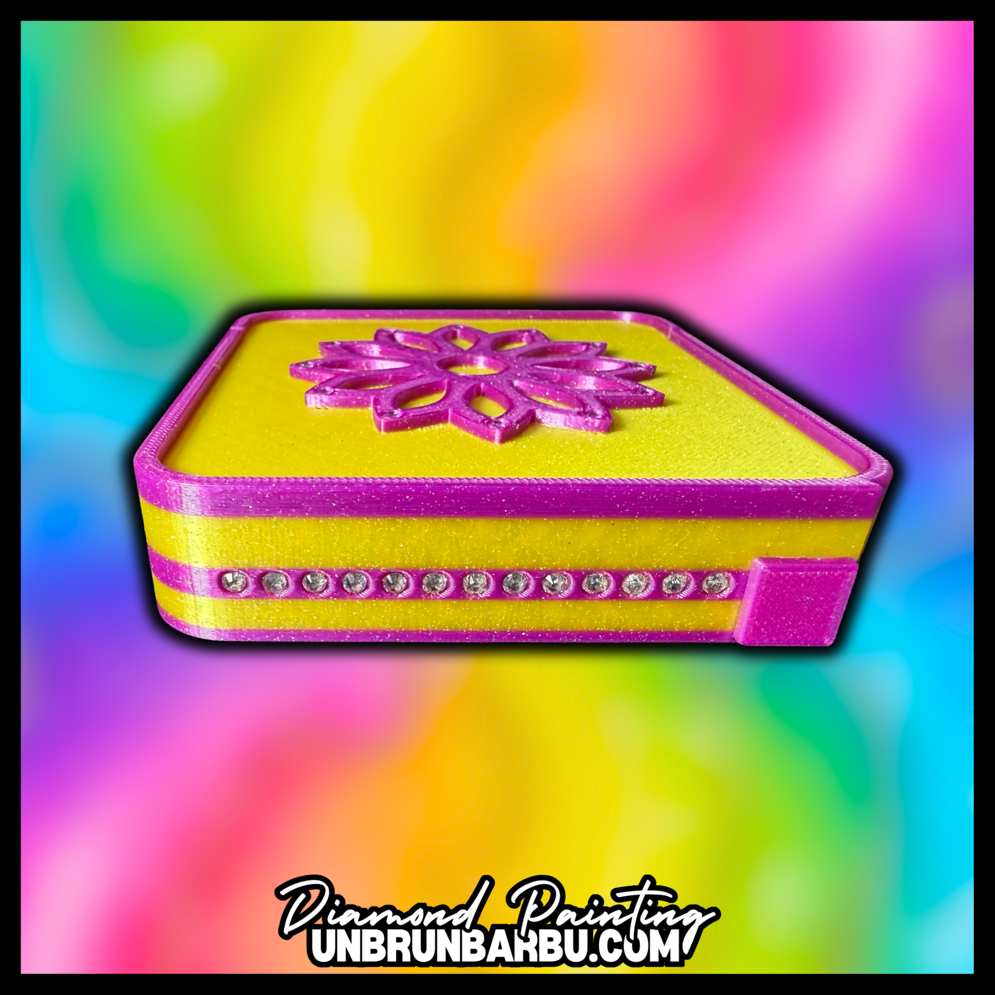 plateau diamond painting flower strass vue de face avec ligne de strass et bouchonplateau diamond painting flower strass vue de face avec ligne de strass et bouchon