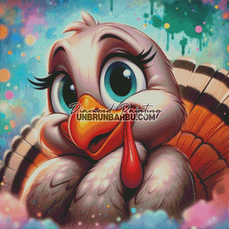 Plumette, la Dinde Rêveuse (80cm x 80cm) - UnBrunBarbu