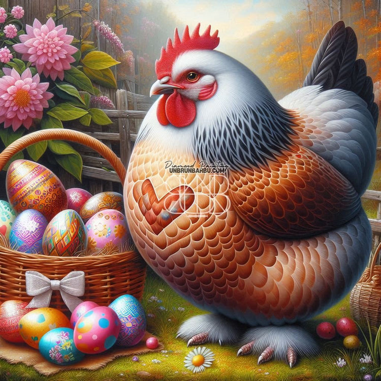 Poule de Pâques Majestueuse. (90cm x 90cm)