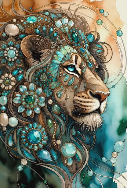 Diamond Painting - Lion aux Joyaux Turquoise (60cm x 90cm)