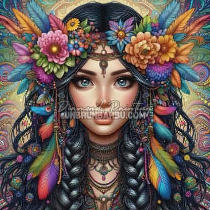 Diamond Painting - Harmonie Ethnique Fleurs et Plumes (100cm x 100cm)