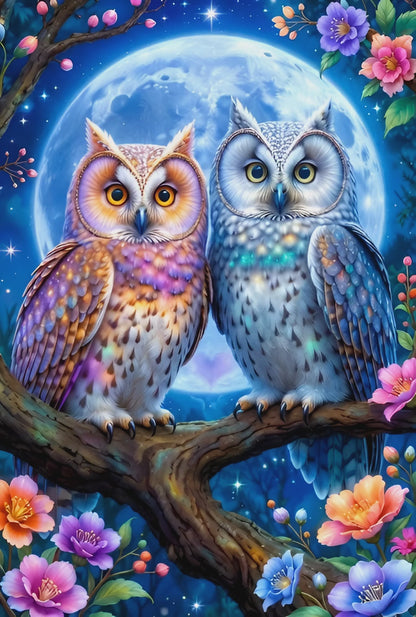 Diamond Painting - Duo de Hiboux aux Plumes Étoilées (80cm x 120cm)
