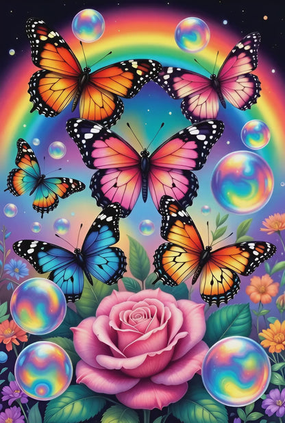 Diamond Painting – Papillons & Rose Éclat de Tendresse (80cm x 120cm)