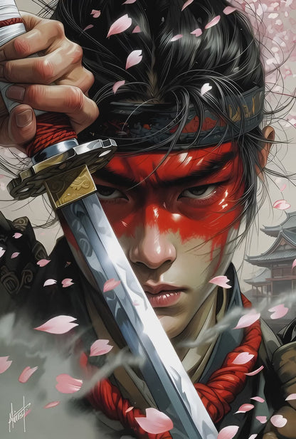 Diamond Painting - Samouraï Masqué aux Pétales de Cerisier (60cm x 90cm)