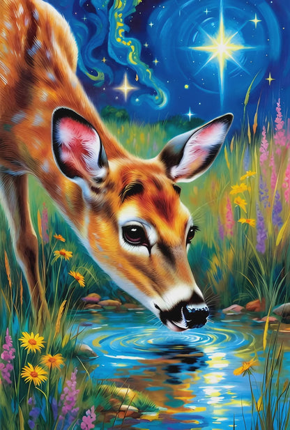 Diamond Painting - Faon des Étoiles au Ruisseau d’Azur (70cm x 105cm)