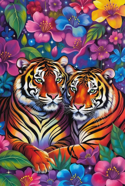 Diamond Painting - Duo de Tigres en Fleurs (70cm x 105cm)
