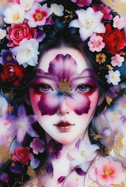 Diamond Painting - Visage Floral Enchanté aux Pétales Multicolores (60cm x 90cm)