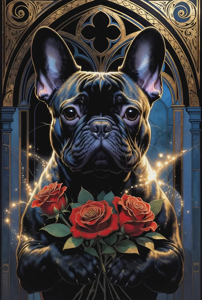 Diamond Painting - Bouledogue Français L'Offrande Florale (70cm x 105cm)