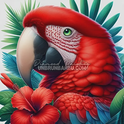 Diamond Painting - Ara Macao Écho d'Hibiscus (80cm x 80cm)