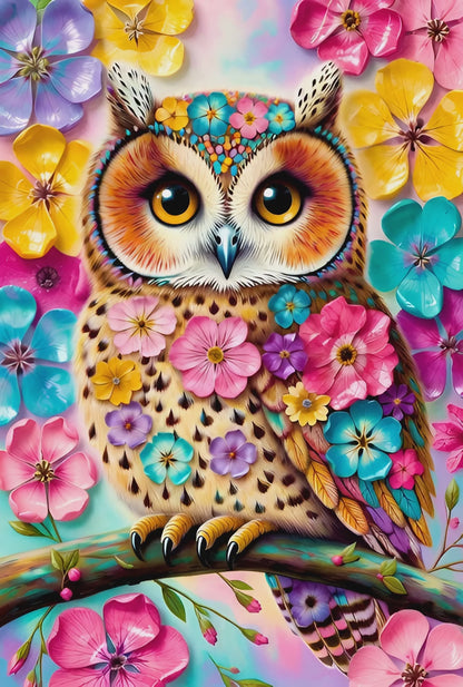 Diamond Painting - Symphonie Fleurie du Hibou Rêveur (60cm x 90cm)