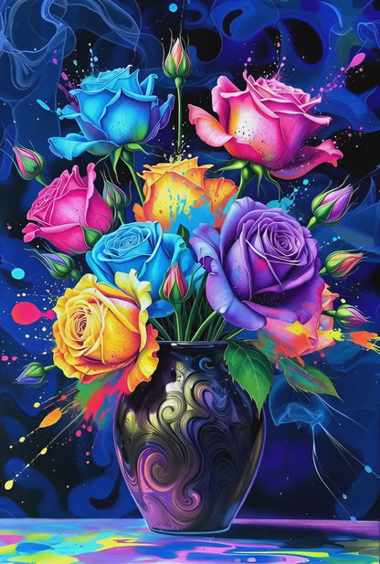 Diamond Painting - Vase d’Encre Roses Arc-en-Ciel (60cm x 90cm)