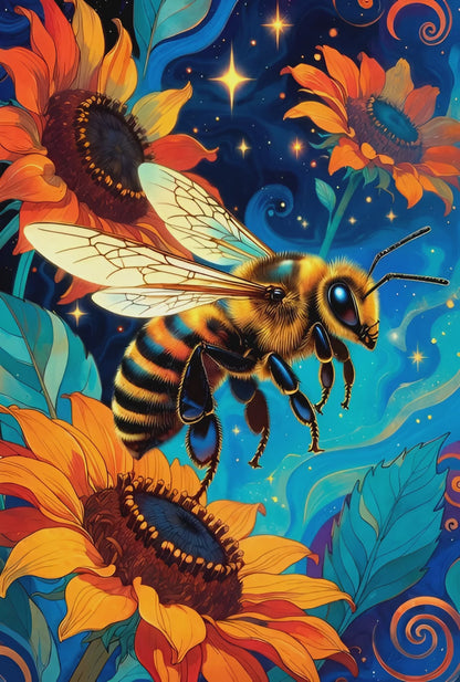 Diamond Painting - L’Abeille Tournesols & Cosmos (60cm x 90cm)