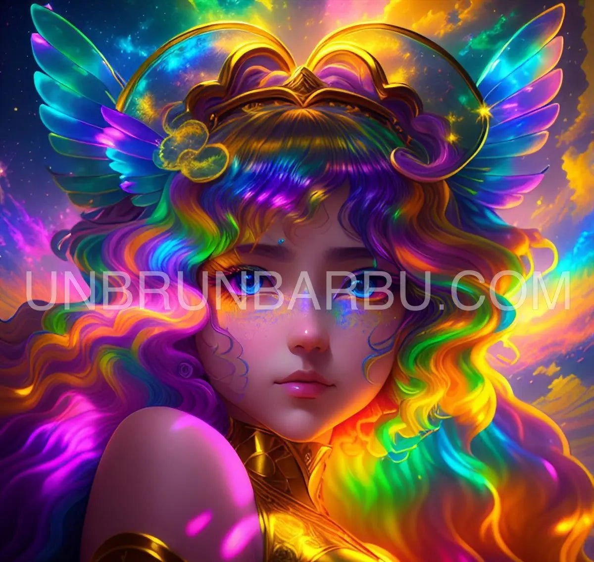 Princesse des cieux en arc - en - ciel. (100cm x 95cm). - UnBrunBarbu