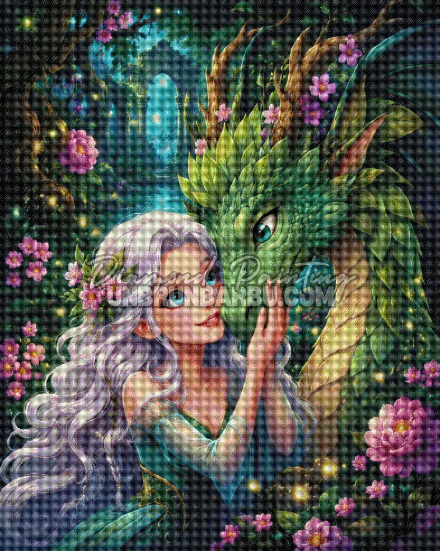 diamond painting princesse dragon emeraude foret enchantee rendu diamante 100x120