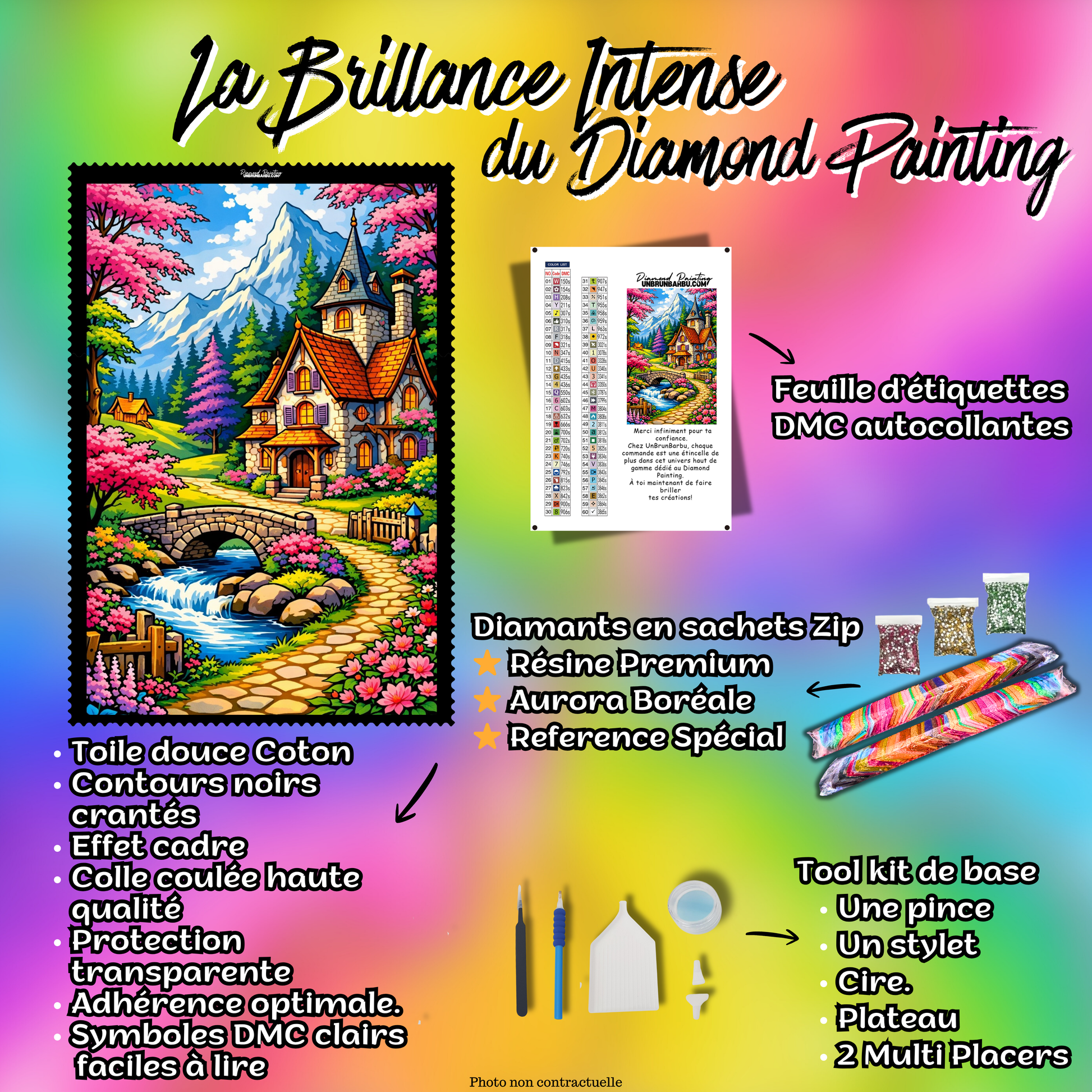 kit diamond painting refuge fleuri montagne 60x90 contenu complet