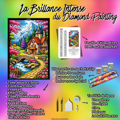 kit diamond painting refuge fleuri montagne 60x90 contenu complet