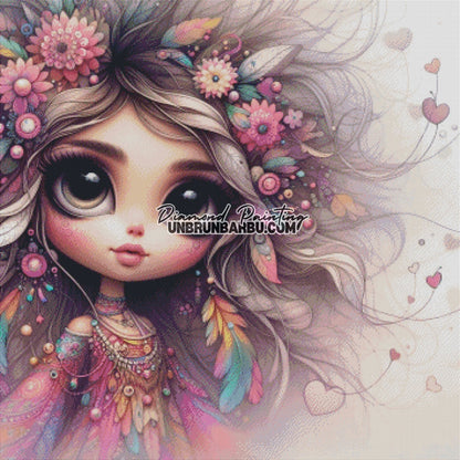 Reine des Fleurs et des Plumes (90cm x 90cm) - UnBrunBarbu